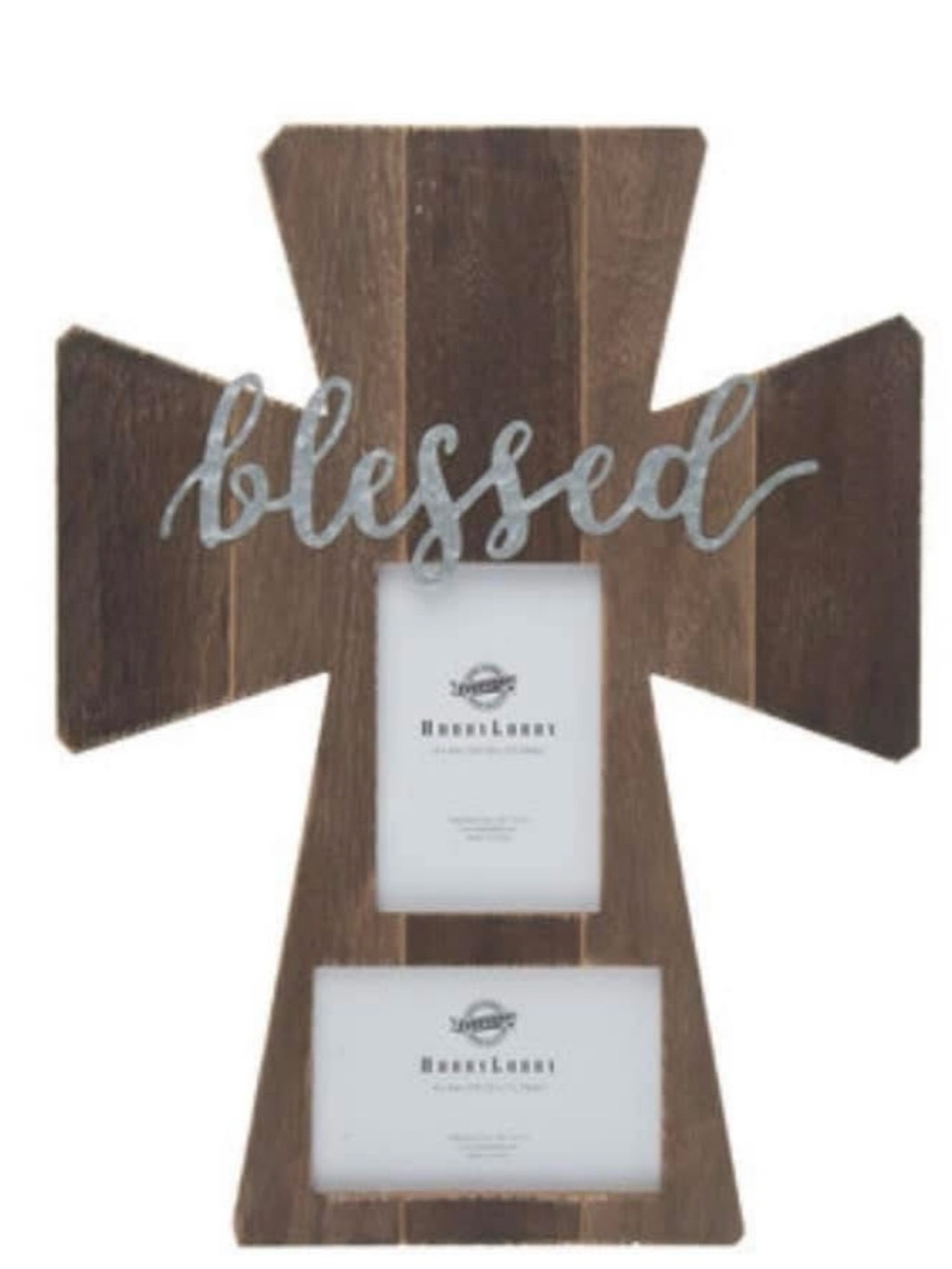 Blessed Metal Wooden Cross 4x6 Photo Frame Picture Frame Rustic Brown 17.5” NEW